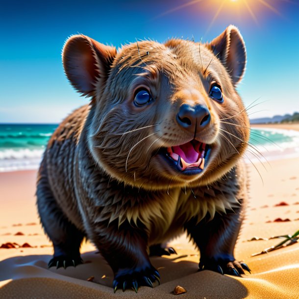 Foto de un llanto de un wombat en la playa