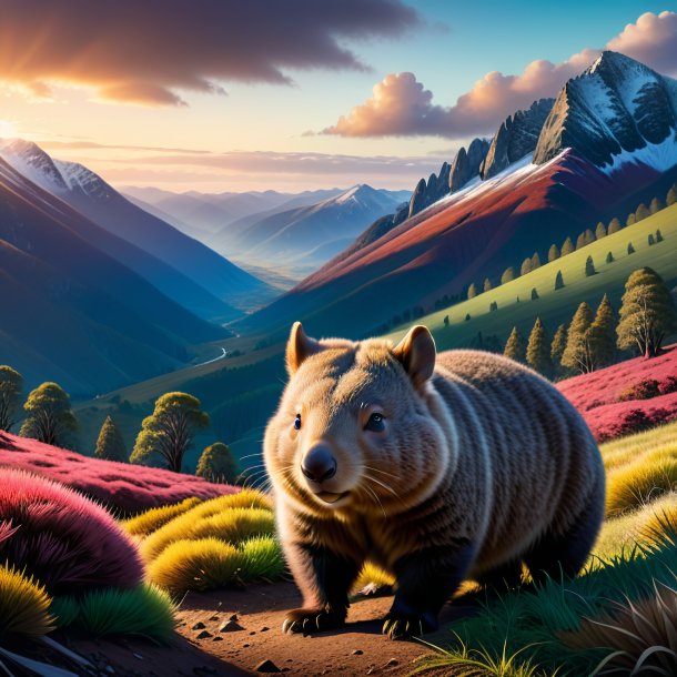 Picture of a waiting of a wombat in the mountains