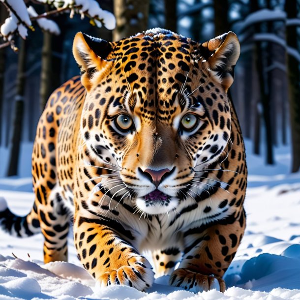 Photo d'un repas d'un jaguar dans la neige