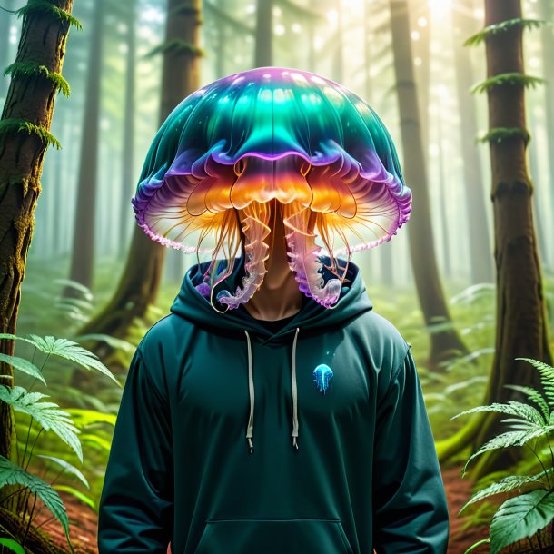 Image of a jellyfish in a hoodie in the forest