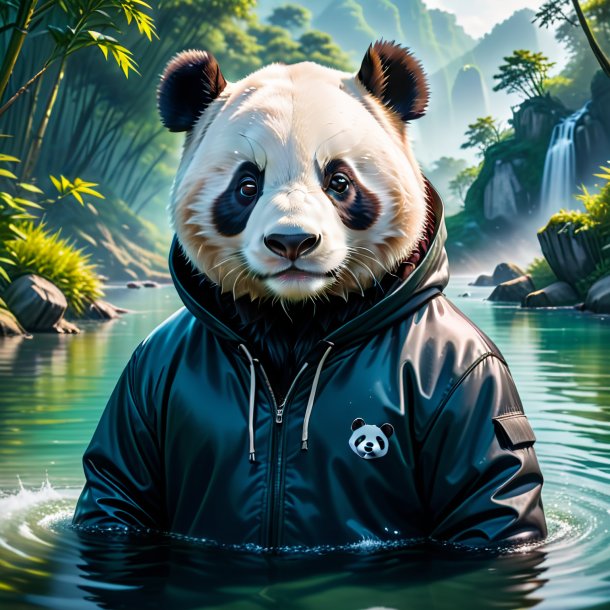 Photo of a giant panda in a hoodie in the water