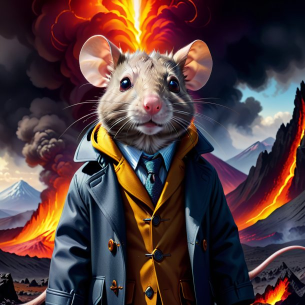 Drawing of a rat in a coat in the volcano