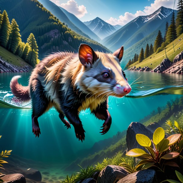 Photo of a swimming of a possum in the mountains