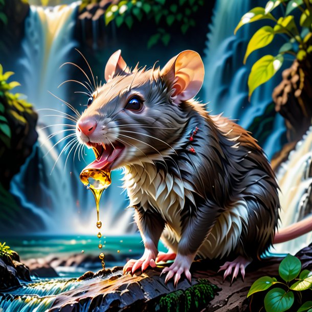 Picture of a drinking of a rat in the waterfall