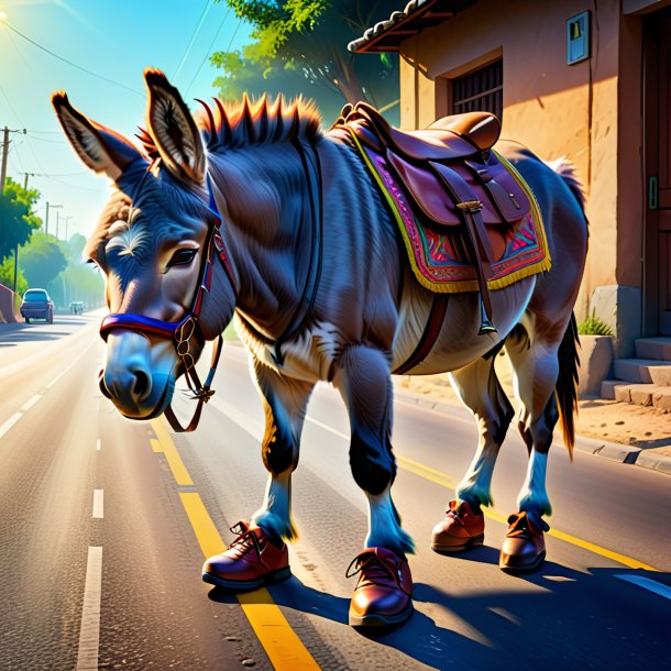 Illustration of a donkey in a shoes on the road