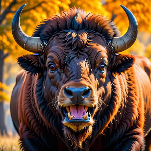 Image of a orange smiling bison