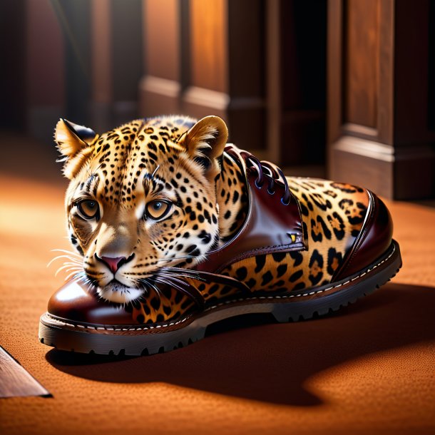 Foto de un leopardo en zapatos marrones