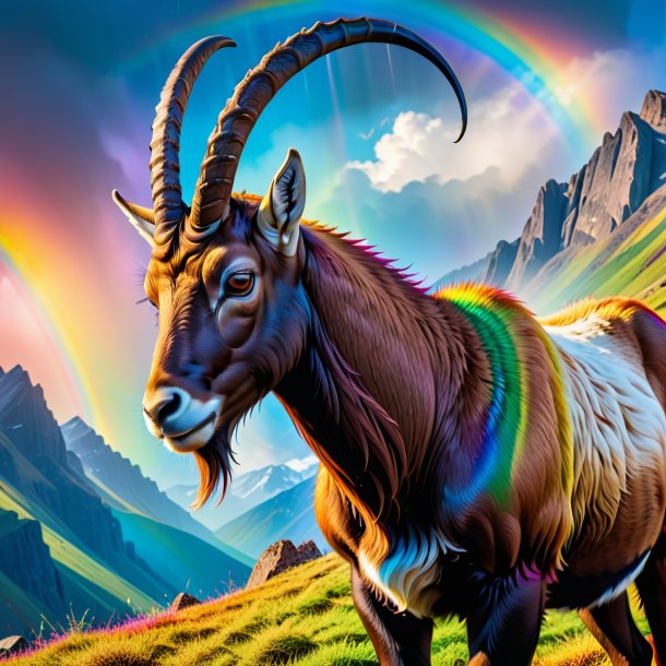 Pic d'un cri d'ibex sur l'arc-en-ciel