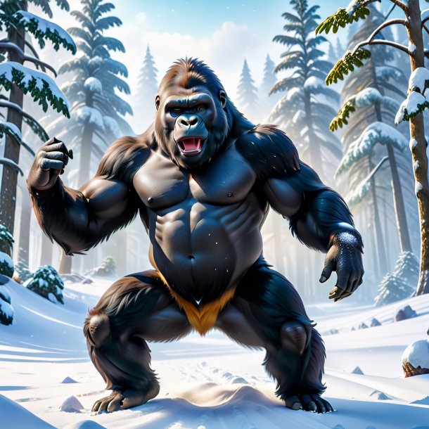 Picture of a dancing of a gorilla in the snow