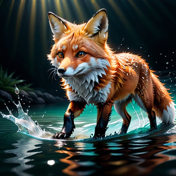 Dessin d'un renard dans un gants dans l'eau