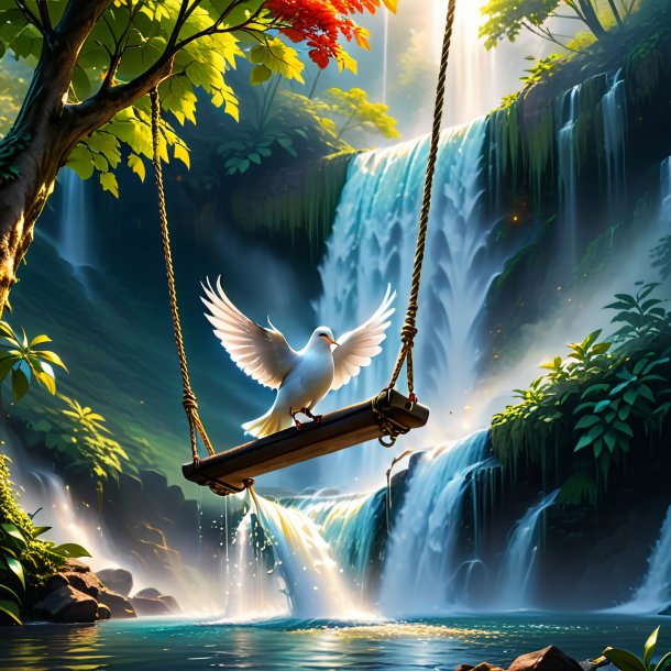 Pic of a swinging on a swing of a dove in the waterfall