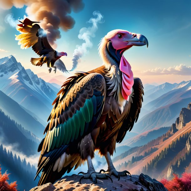 Picture of a smoking of a vulture in the mountains