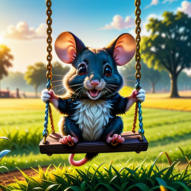 Picture of a swinging on a swing of a mouse on the field