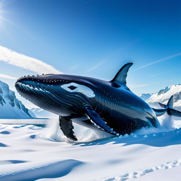 Pic of a swimming of a whale in the snow