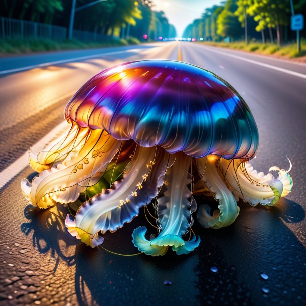 Photo of a sleeping of a jellyfish on the road