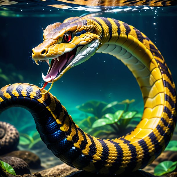 Imagem de uma cobra rei em um vestido na água