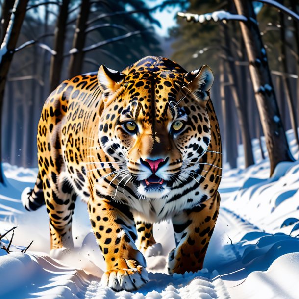 Pic of a threatening of a jaguar in the snow