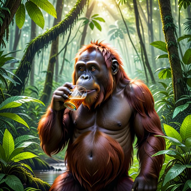 Photo of a drinking of a orangutan in the forest