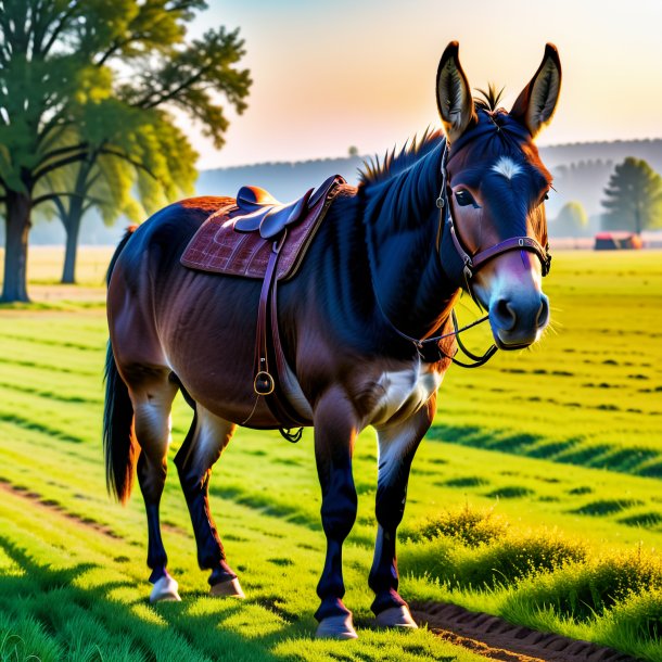 Picture of a mule in a coat on the field