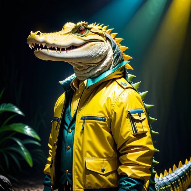 Image of a crocodile in a yellow jacket