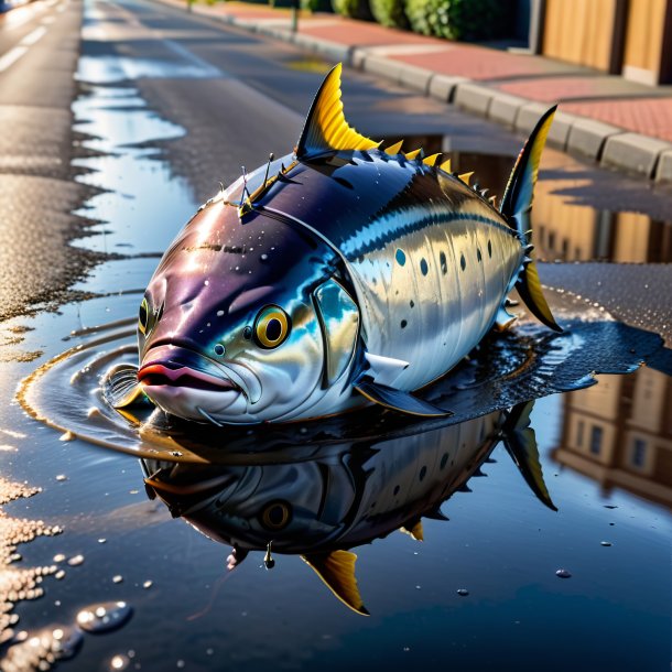 Pic of a tuna in a jacket in the puddle