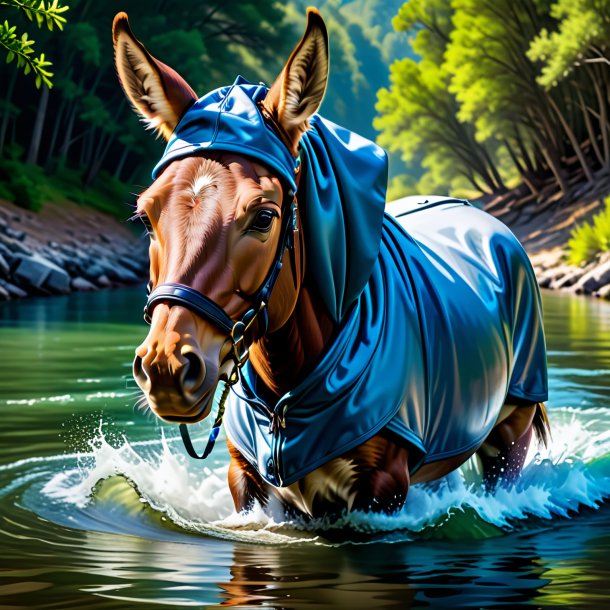 Picture of a mule in a hoodie in the water