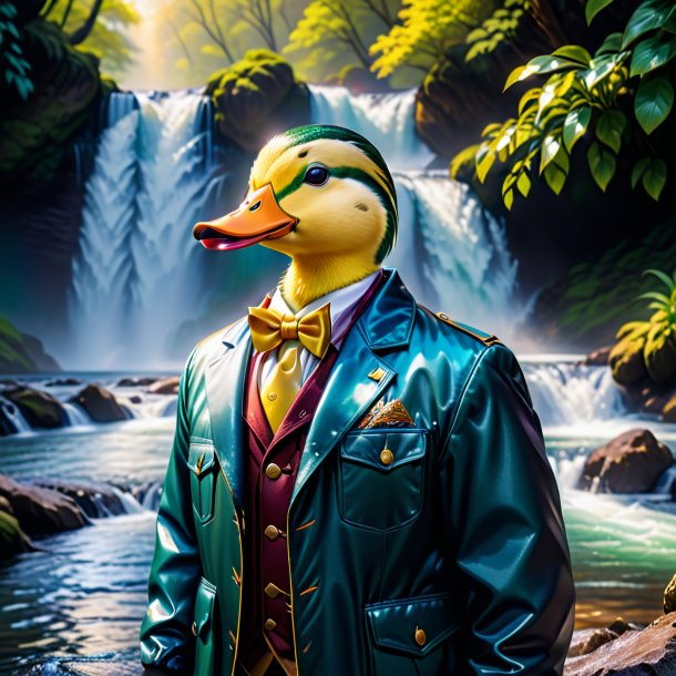 Photo d'un canard dans une veste dans la cascade