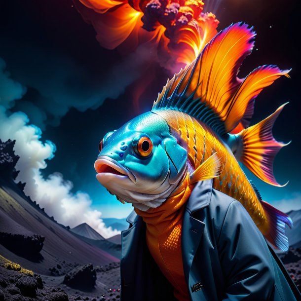 Photo of a fish in a coat in the volcano