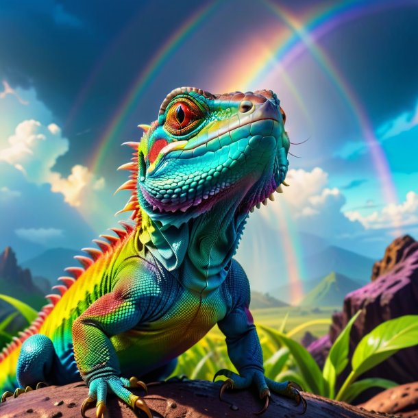 Picture of a threatening of a lizard on the rainbow