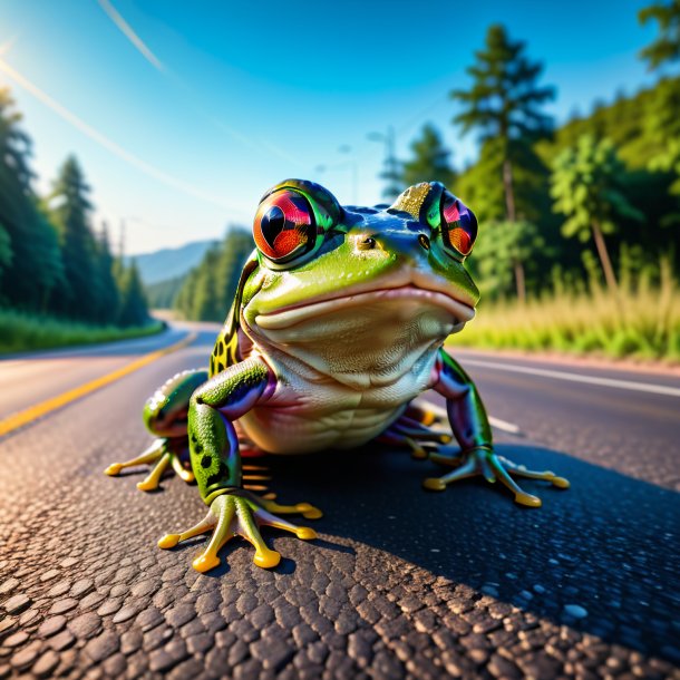 Pic d'une menace d'une grenouille sur la route