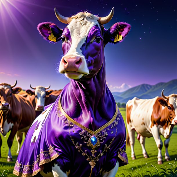 Picture of a cow in a purple dress