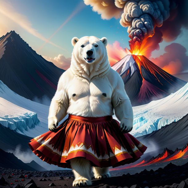 Illustration of a polar bear in a skirt in the volcano