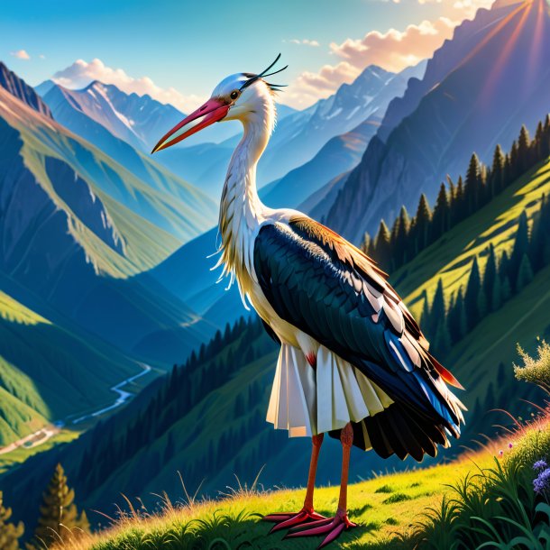 Pic of a stork in a skirt in the mountains