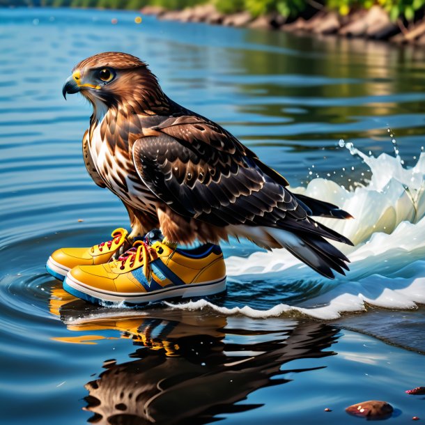 Imagem de um falcão em um sapatos na água