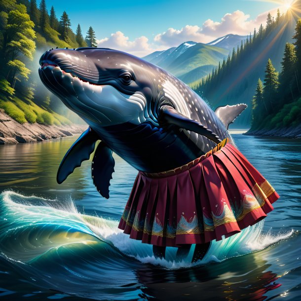 Dibujo de una ballena en una falda en el río