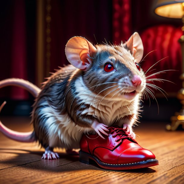 Pic d'un rat dans une chaussure rouge