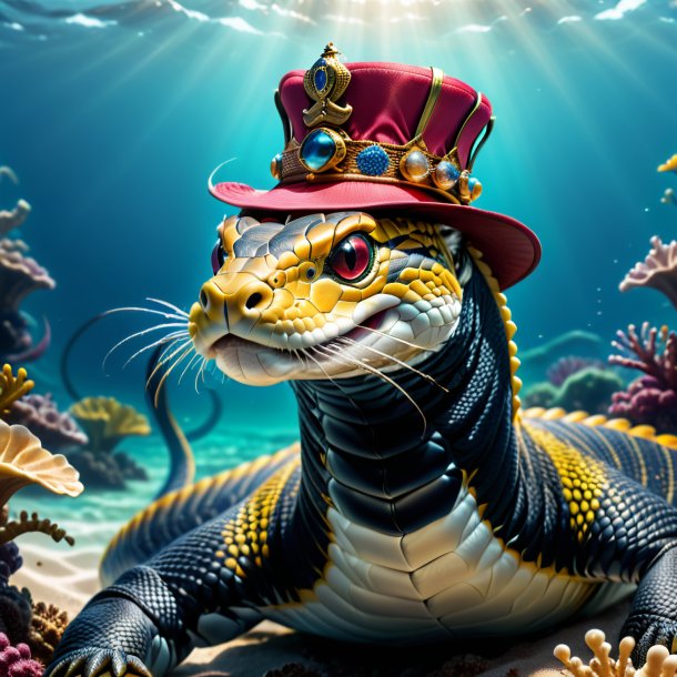 Picture of a king cobra in a hat in the sea