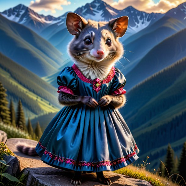 Photo of a possum in a dress in the mountains