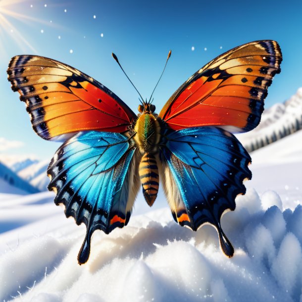 Imagen de una mariposa en un suéter en la nieve