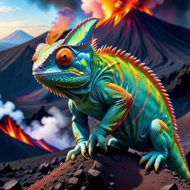 Picture of a playing of a chameleon in the volcano