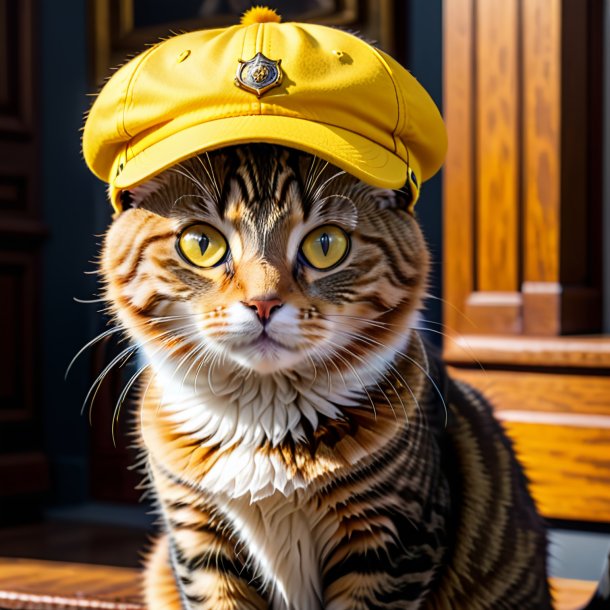 Picture of a cat in a yellow cap