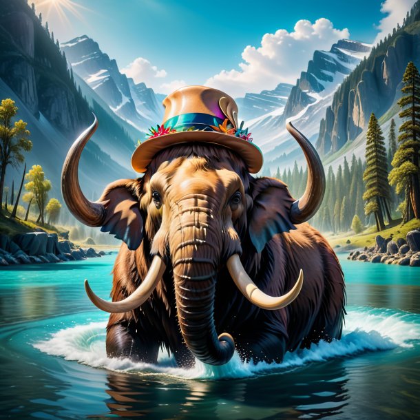 Photo of a mammoth in a hat in the water