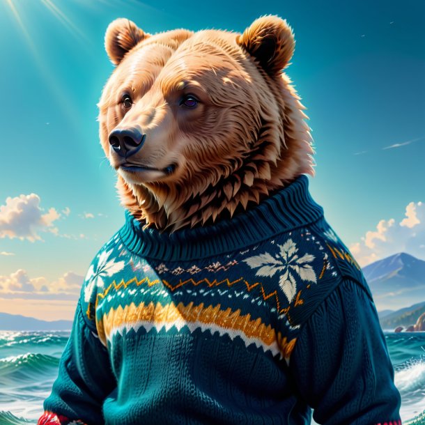 Pic of a bear in a sweater in the sea