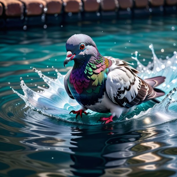 Foto de um pombo em uma luvas na água