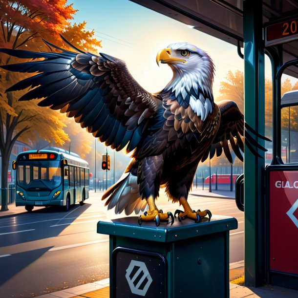 Illustration of a eagle in a gloves on the bus stop