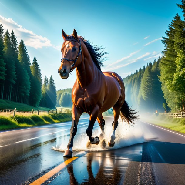 Image d'une baignade d'un cheval sur la route