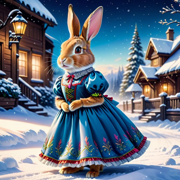 Illustration of a rabbit in a dress in the snow