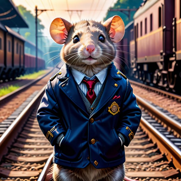 Pic d'un rat dans une veste sur les voies ferrées