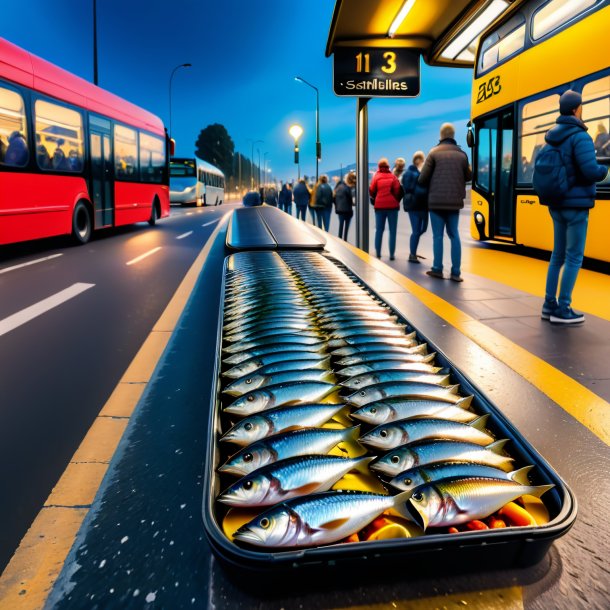 Imagem de um comer de uma sardinha no ponto de ônibus