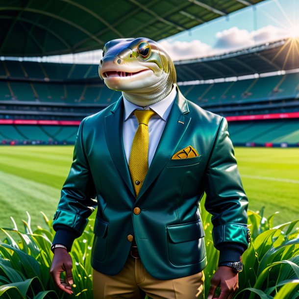 Image of a eel in a jacket on the field